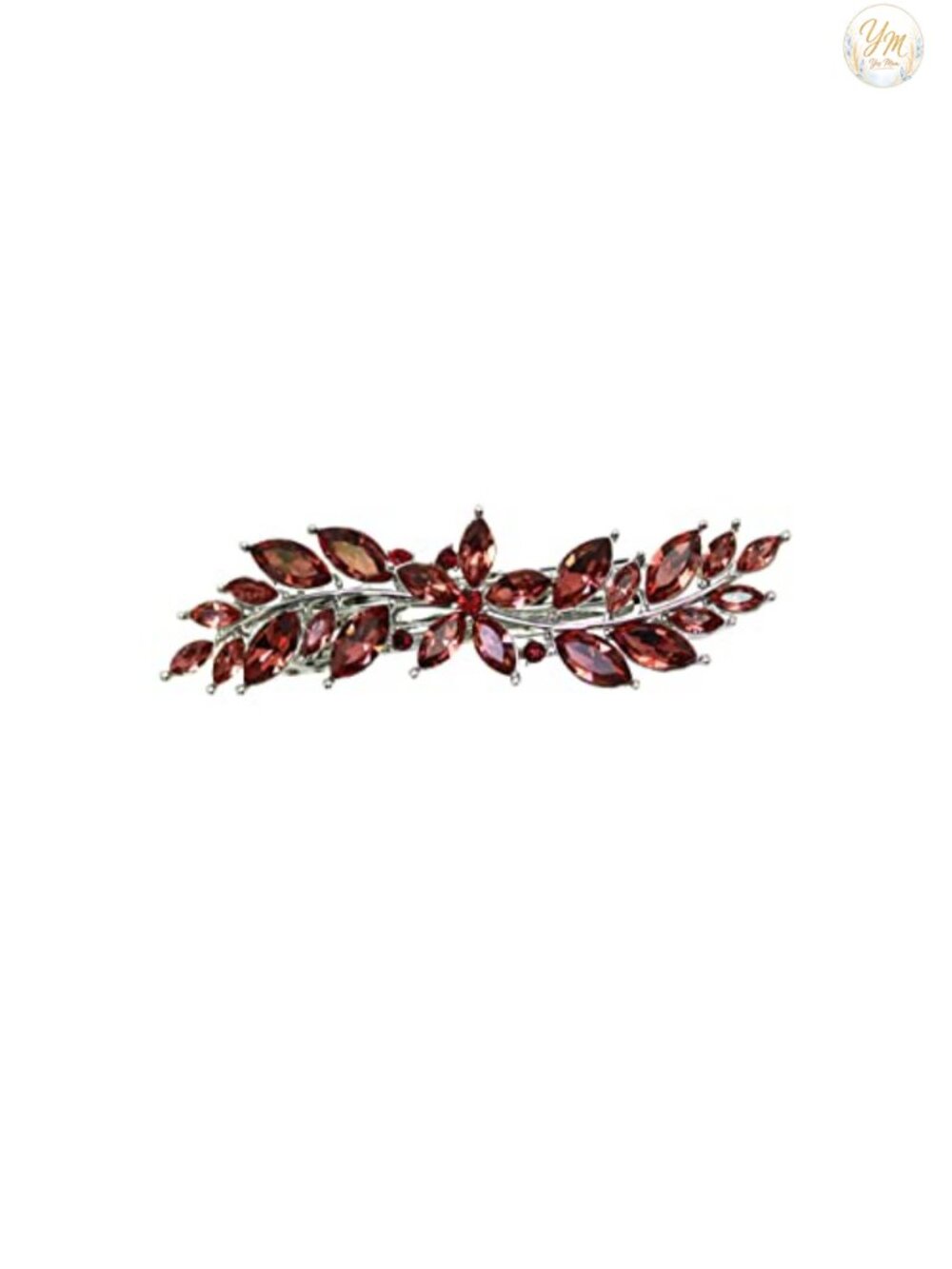 Floral Rhinestone Hair Barrette Clip Silvertone Formal Accessory